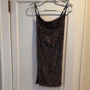 Aqua Elegant Black Mini Sequin Dress
